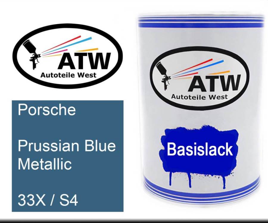 Porsche, Prussian Blue Metallic, 33X / S4: 500ml Lackdose, von ATW Autoteile West.